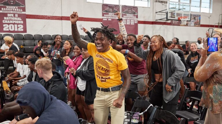 Photo of students excited on campus